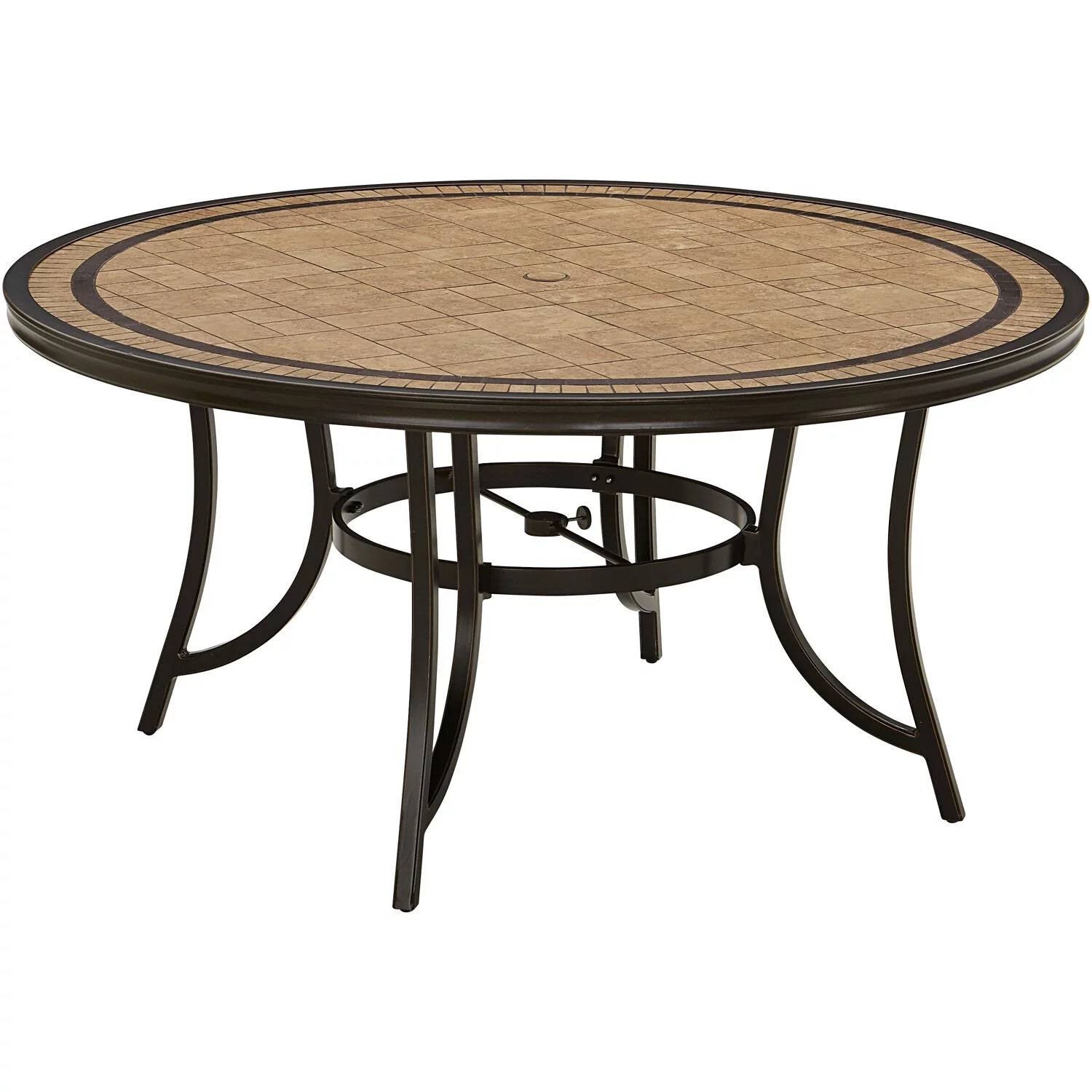 Hanover Monaco 7-Piece Dining Set in Tan with Six Swivel Rockers and a 60-in. Tile-Top Table
