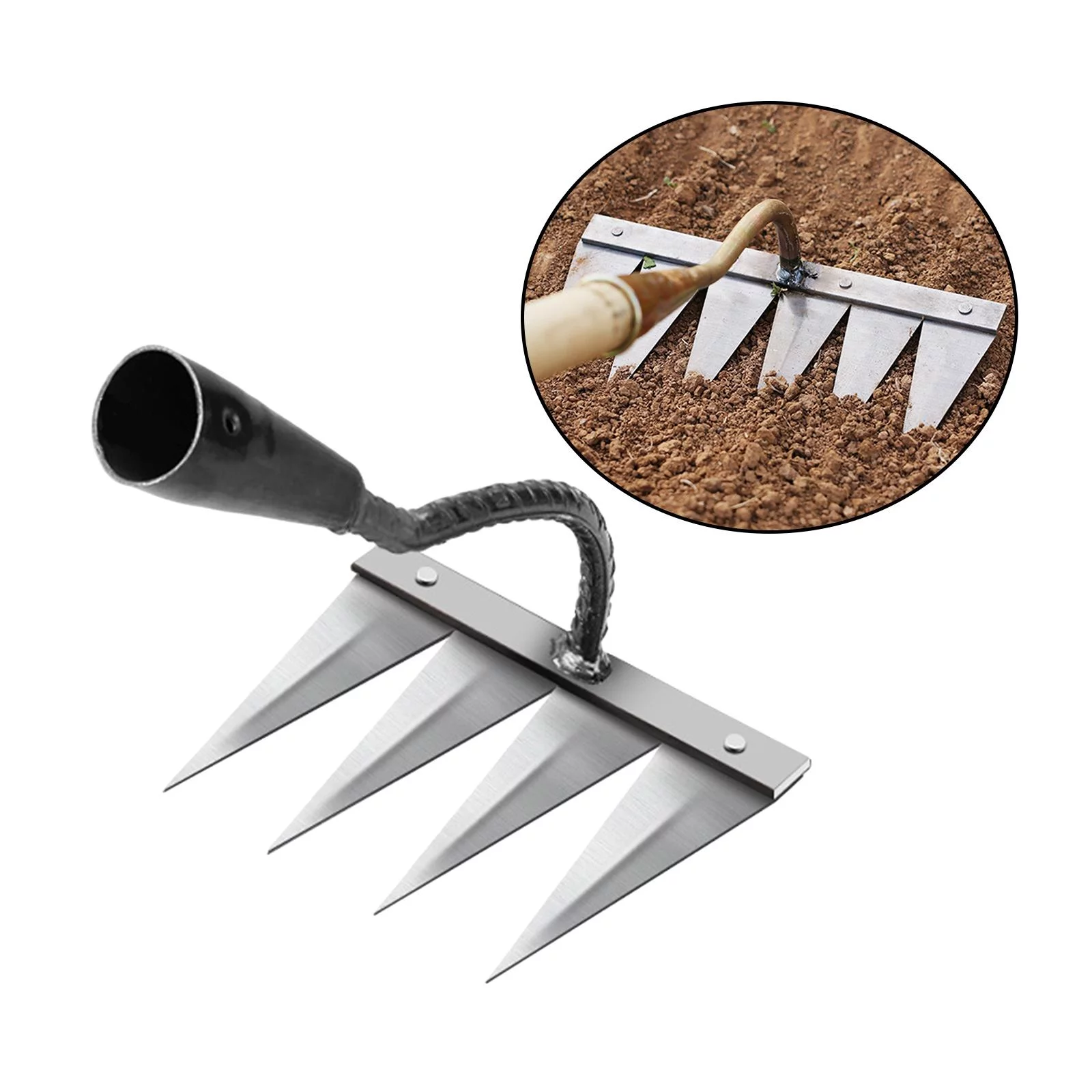 Multi sizes Hollow Hoe for Weeding Gardening,Hand Held Hardened Hollow Weeding Hoe,Garden Weeding Tools for Weeding,Loosening,Landscaping , 4 Tooth Steel