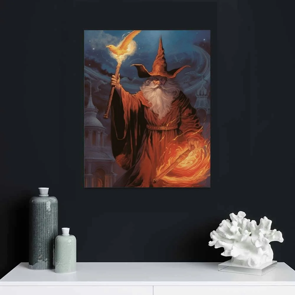 ONETECH Magical Mythical Pegasus Wizard At Night Kids Room Art Print Poster