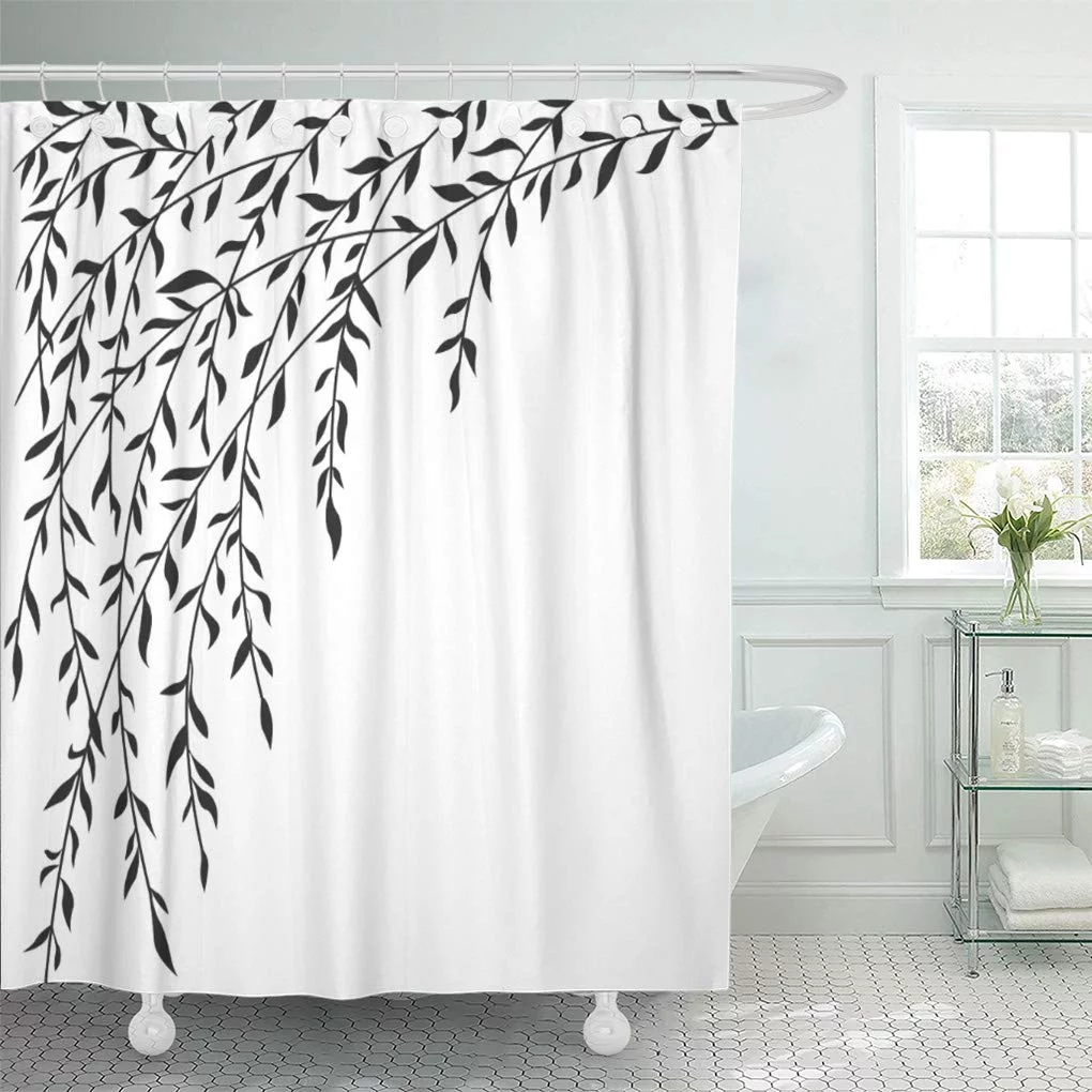 Libin Black White Weeping Willow Tree Branches Shower Curtain 66x72 inch