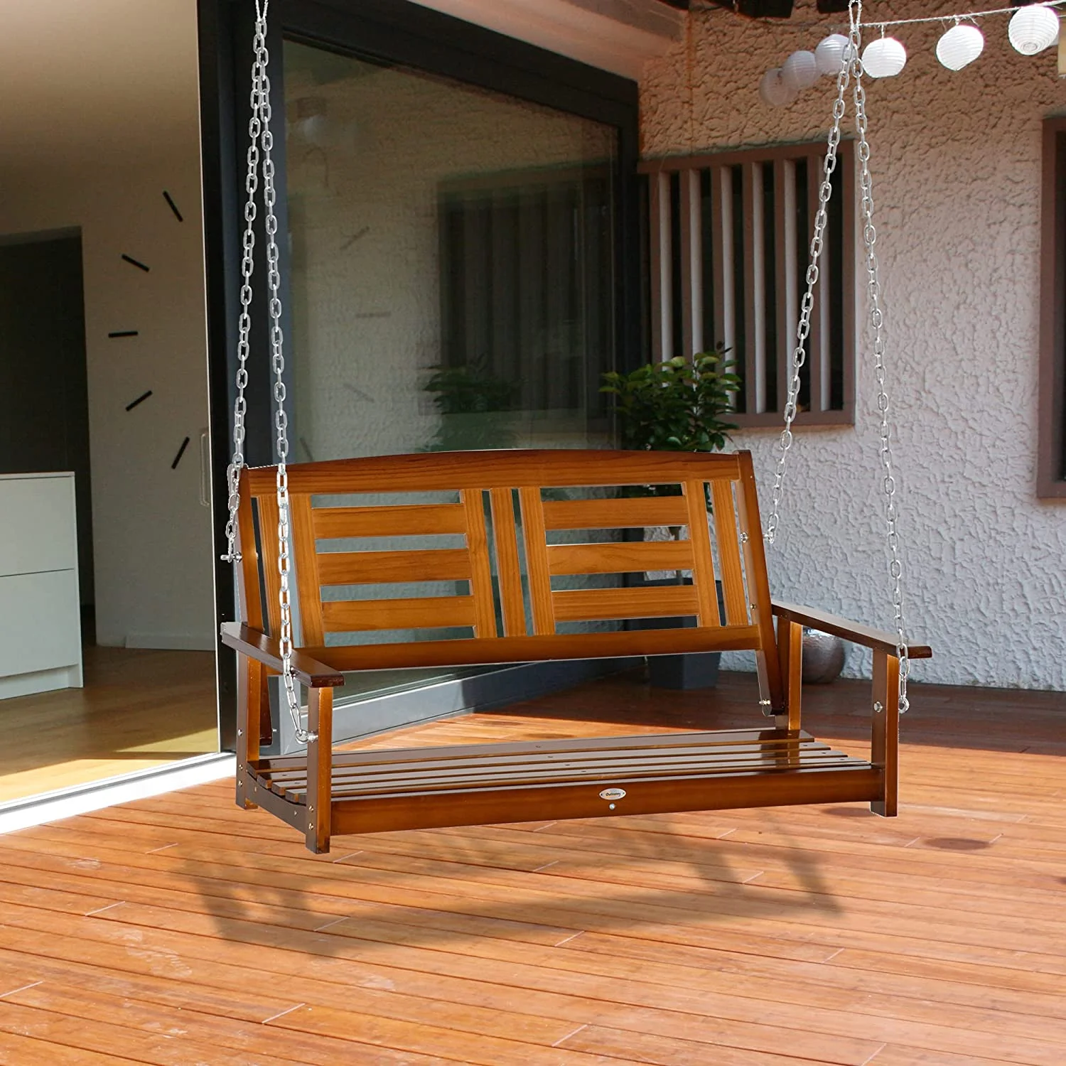 Elegant 2 Person Front Porch Swing, Hanging Elegant Swing, Outdoor Swing Bench with Pine Wood Frame and Hanging Chains for Garden and Yard