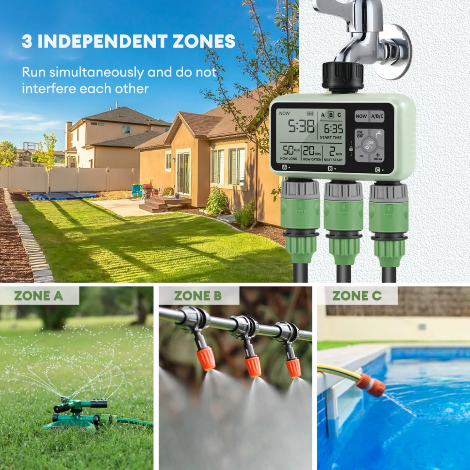 Smart Digital LCD Household Automatic Irrigation System with Rain Delay - 3-Outlet Garden Water Timer Tool for Efficient Watering