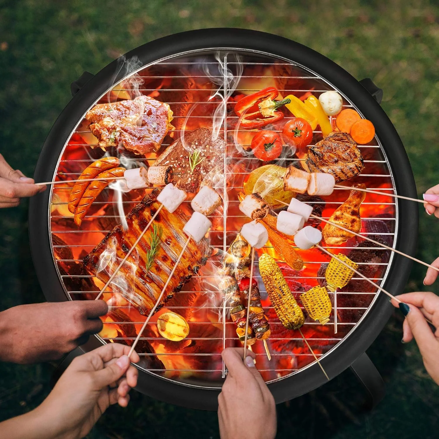 21inch Fire Pit Portable Folding Steel Fire Bowl Garden Treasures Fire Pit for Outside Fireplace with Carrying Bag, Spark Screen, BBQ Grill & Log Grate for Patio Backyard Camping Bonfire