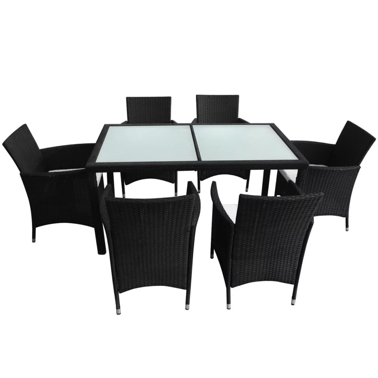 Suzicca 7 Piece Patio Dining Set with Cushions Poly Rattan Black