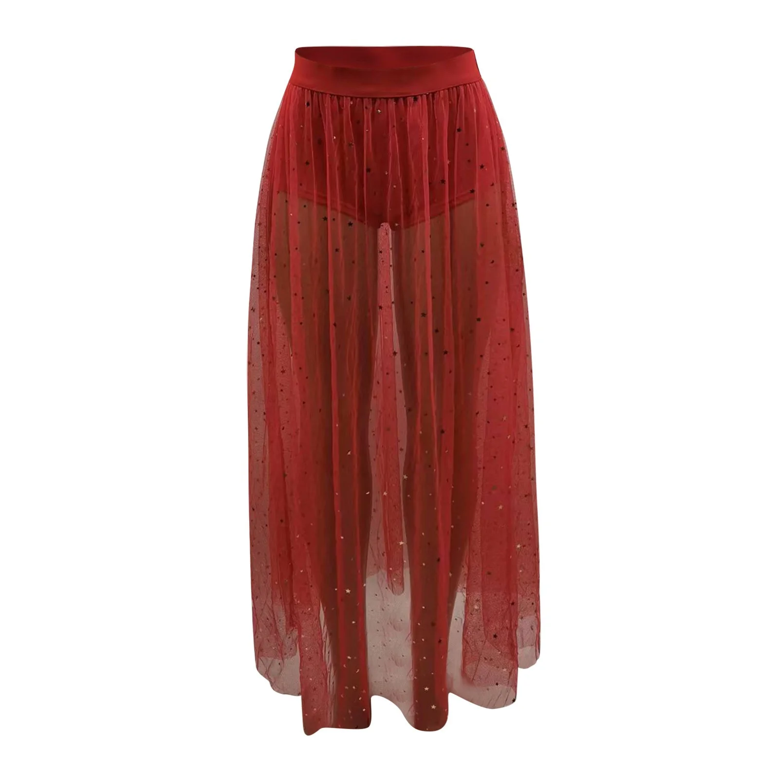 Spring Maxi Skirt Women'S 2 In 1 Sheer Mesh High Waist Galaxy Print A Line Maxi Skirt Women'S Skirts Summer