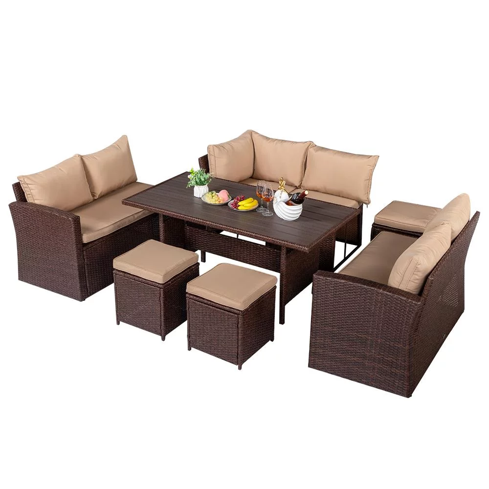 UBesGoo 8PCS Rattan Conversation Set Patio Furniture Set Brown