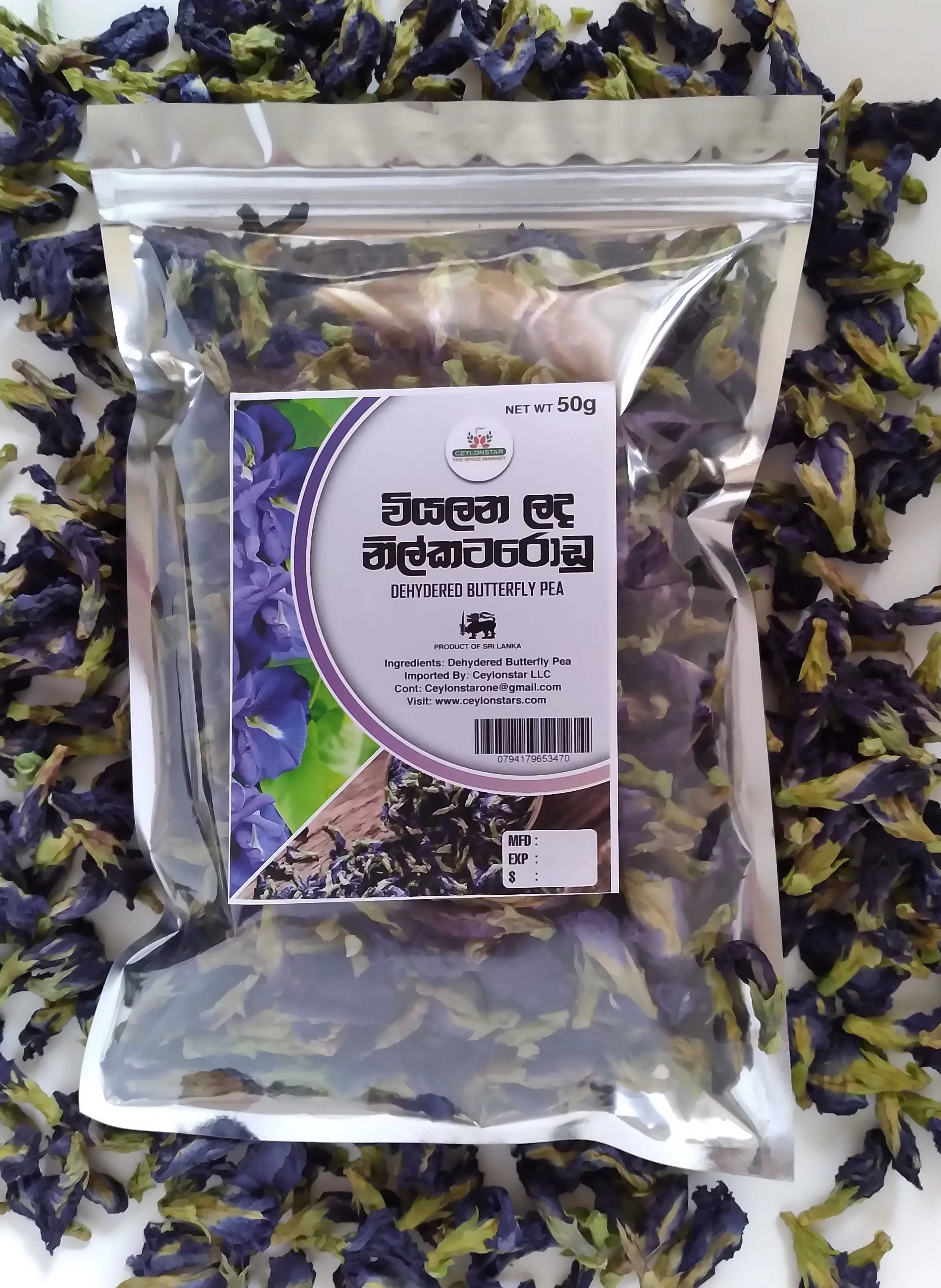 Dehydrated  Butterfly pea  50g products of Sri Lanka