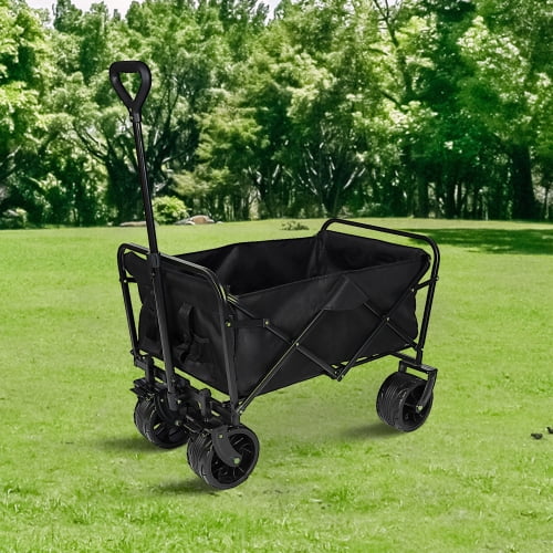 100L Collapsible Folding Beach Wagon Cart with 220Lbs Large Capacity, Wagons Carts Heavy Duty Foldable with Big Wheels for Sand, Garden, Camping