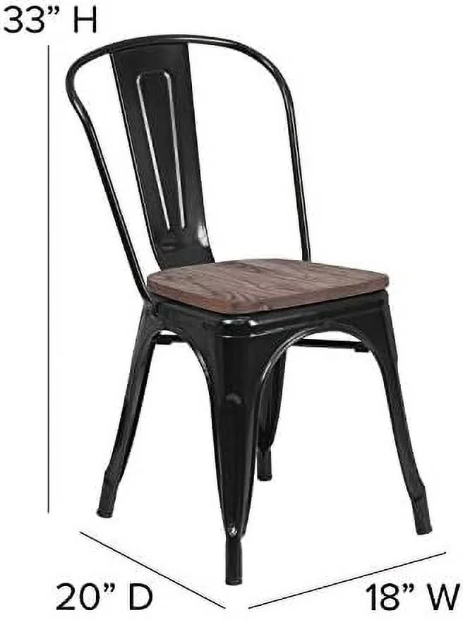 SQSFCB White Metal Stackable Chair with Wood Seat