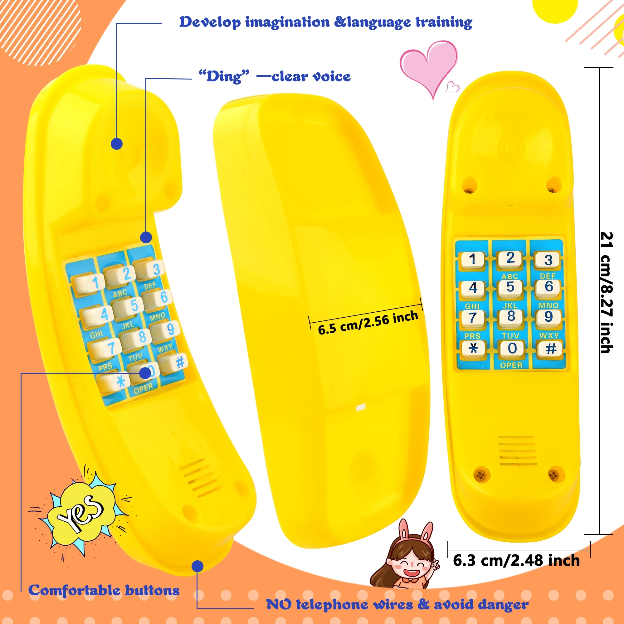 Puteraya 2 Pack Swingset Phone Toys Playground Swing Set Telephone Plastic Pretend Play Telephone with Numeric Key for Kids Outdoor Playground Treehouse Accessories(Yellow, Red)