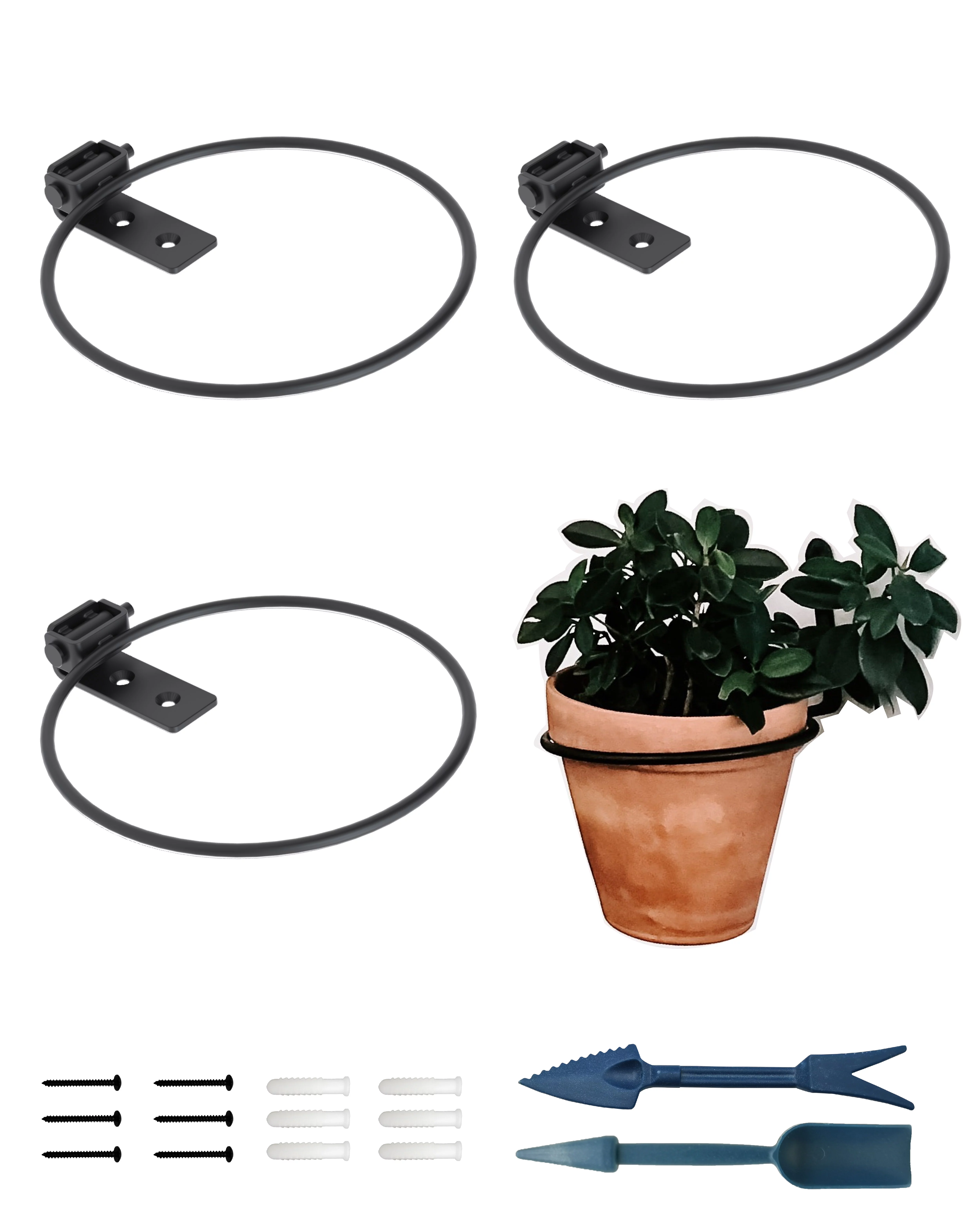 Foldable Flower Pot holder Ring for Wall Mount 6 Inch 3 Pcs – Heavy Duty Metal Round Planter Hooks