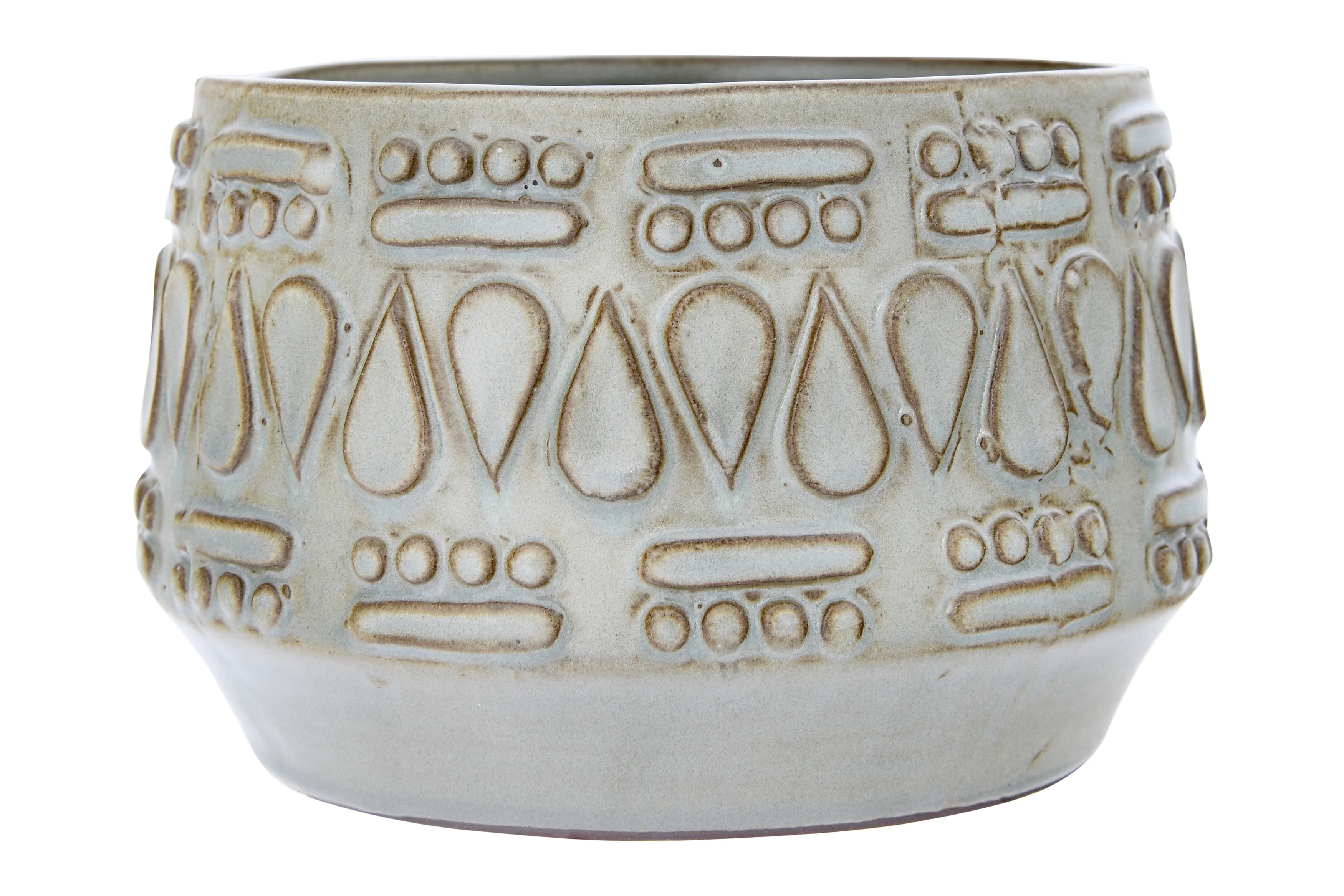 Creative Co-Op Embossed Stoneware Planter with Reactive Glaze Finish (Holds 4 Pot/Each one will vary)
