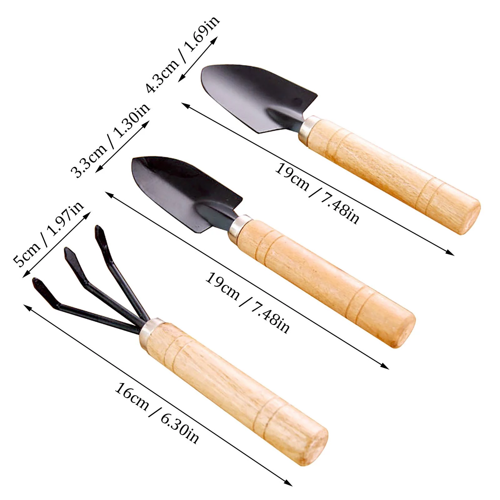 Adjustable Angle Plate 3Pcs Set Shovel Rake Wood Handle Metal Head Kids Tool Mini Garden Tools