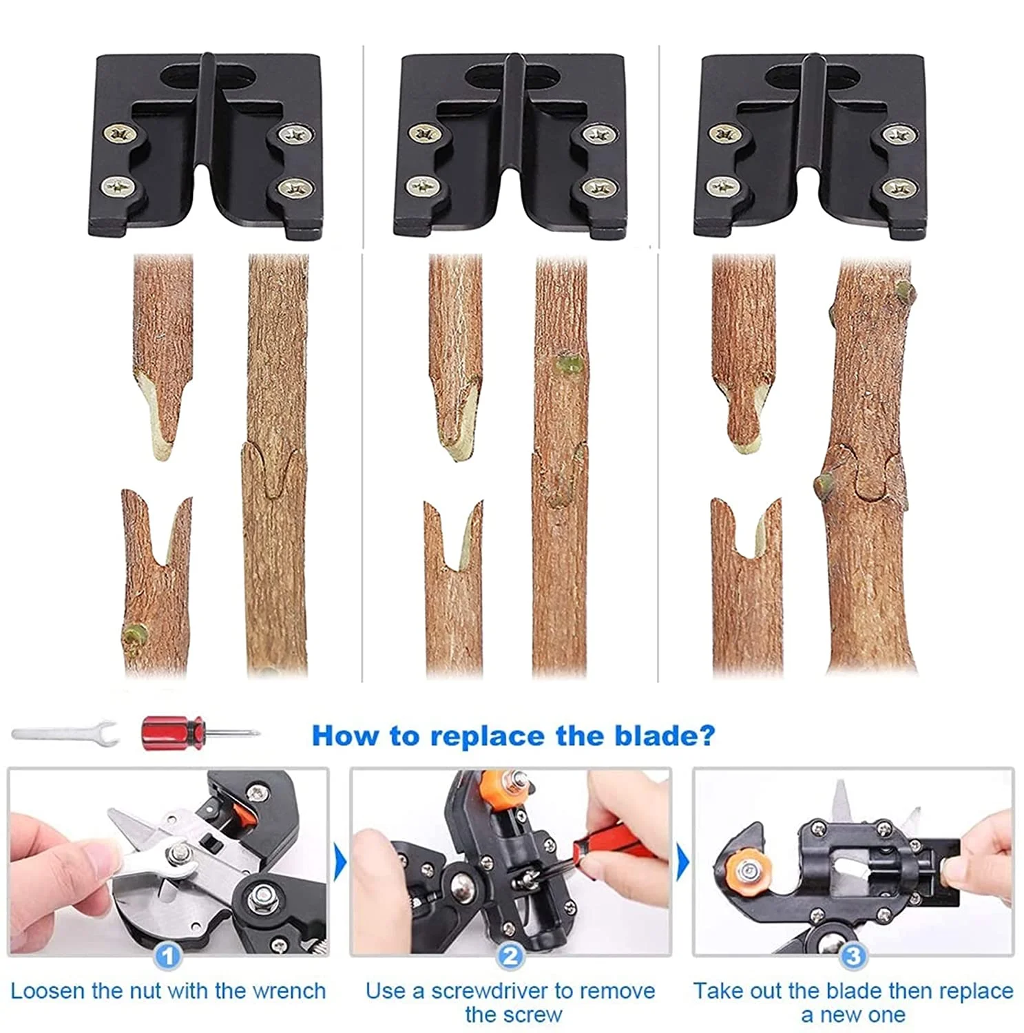 Garden Grafting Pruning Pruner Tool Kit, Fruit Tree Branch Graft Cutting Tool Pruner Shear Snip with 2 Extra Blades & 2 Grafting Tape