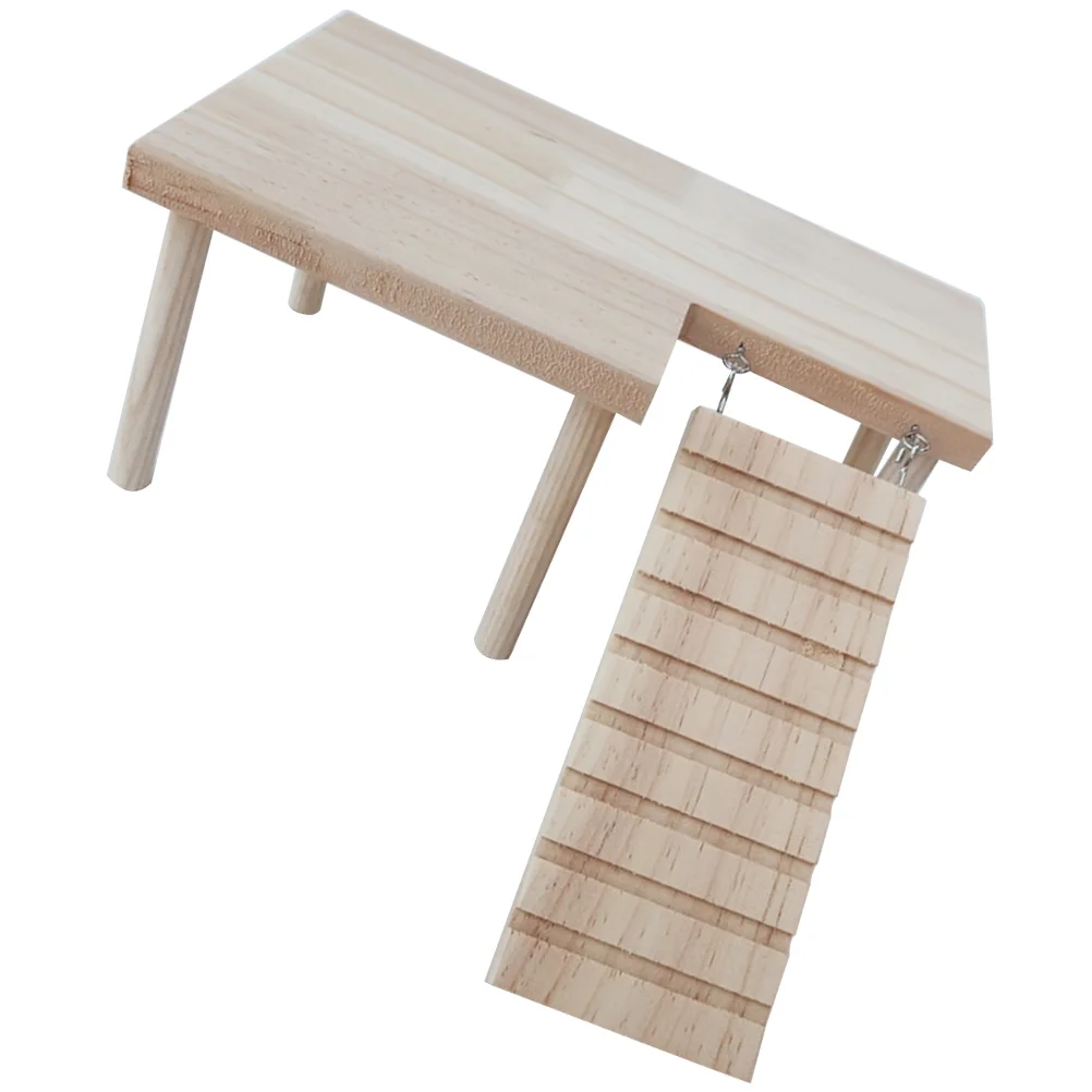 Hamster Wooden Platform with Ladder Natural Toy Play Gym Stand Cage Sports Decorate