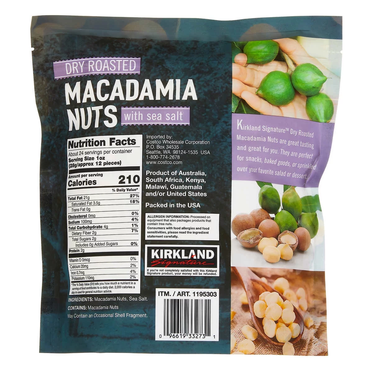 6 Pack | Kirkland Signature Dry Roasted Macadamia Nuts, 24 oz.