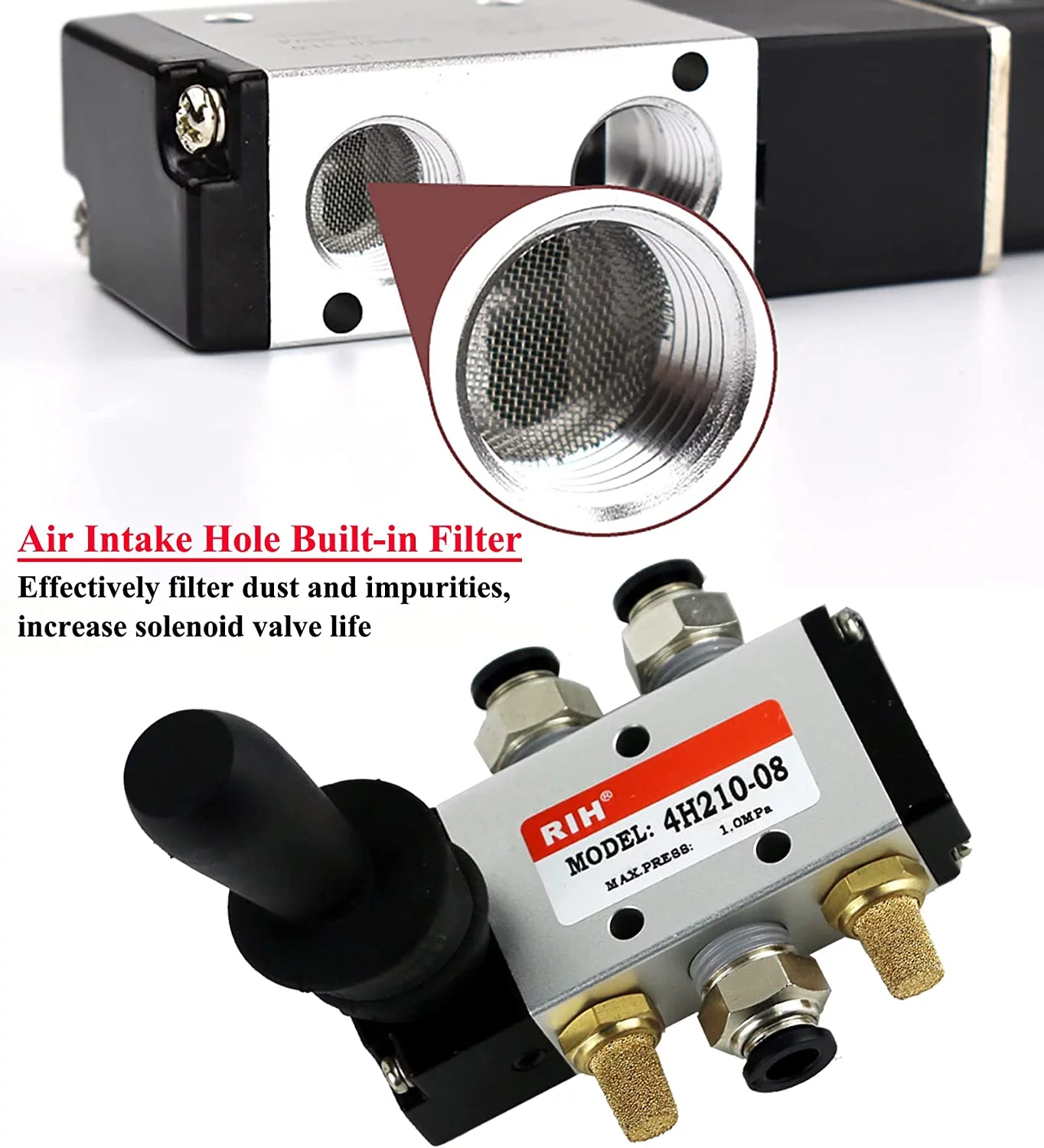 Pneumatic Solenoid Valve 5 Way 2 Postion Air Hand Lever Operated Valve Manual Control Push Pull Valves 4H210-08 (1/4