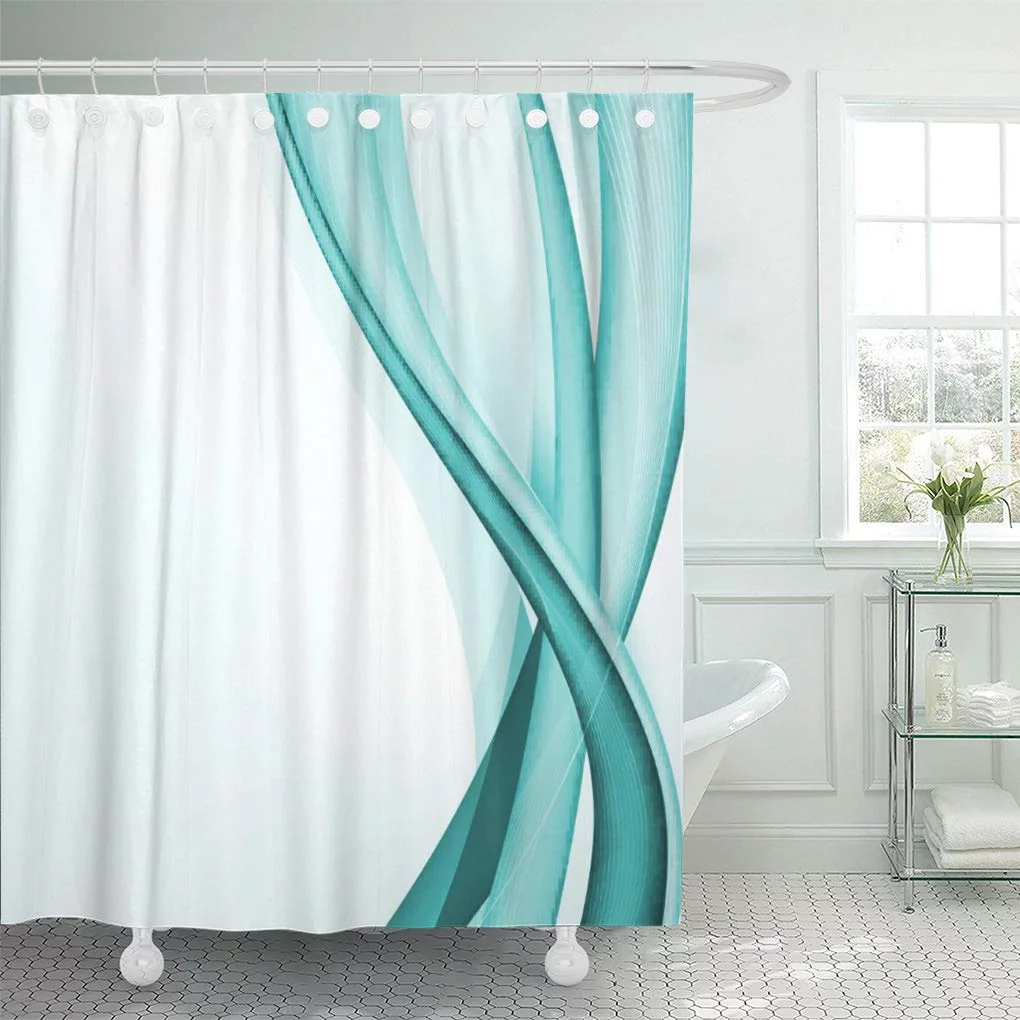 Libin Aqua Contemporary Turquoise Streamers White Modern Shower Curtain 66x72 inch