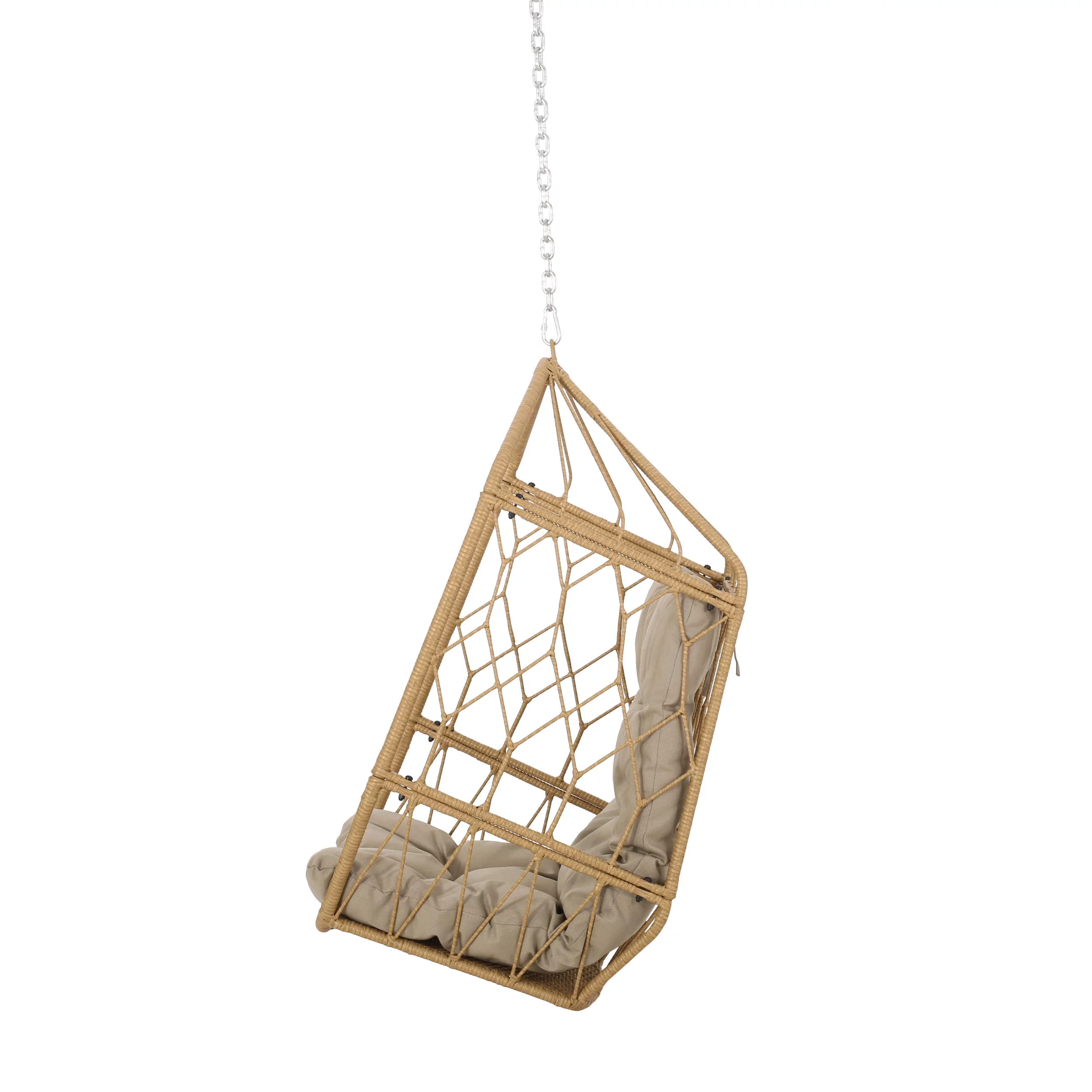 Noble House Ricketson Wicker Rattan Hanging Chair with Cushion - Light Brown/Tan