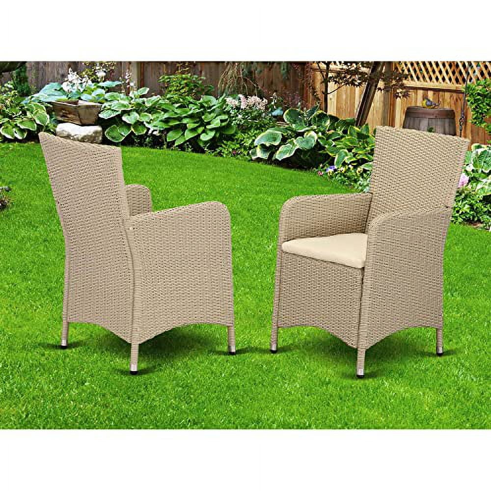 East West Furniture HLUC153V Luneburg Patio Bistro Wicker Dining Chairs with Cushion, Set of 2, Cream