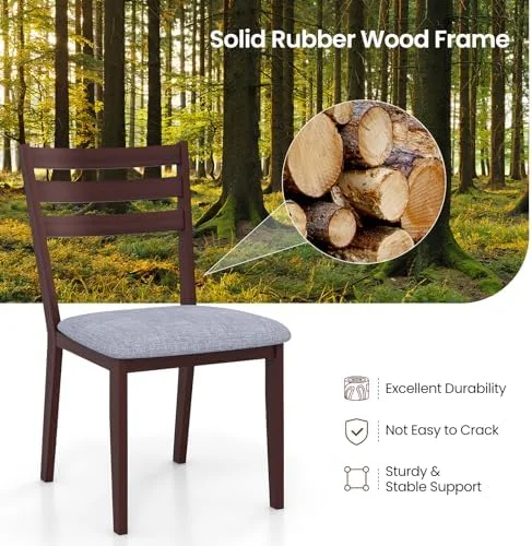 HYHBIBOOM Wood Dining Chairs   Upholstered Kitchen Chair with Solid Rubber Wood Frame  Armless Wooden Dining Side Chairs with Cushion Seat  Farmhouse High Ladder Dining Room Chair