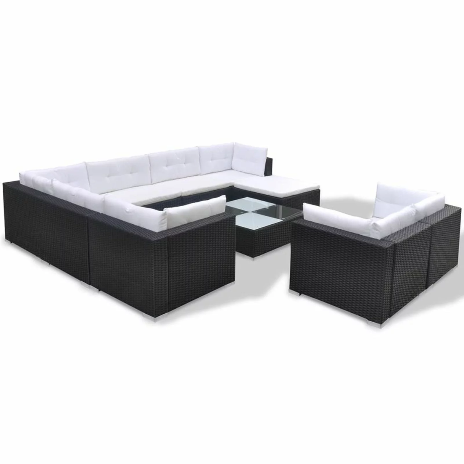 OWSOO 10 Piece Patio Set with Cushions Poly Rattan Black