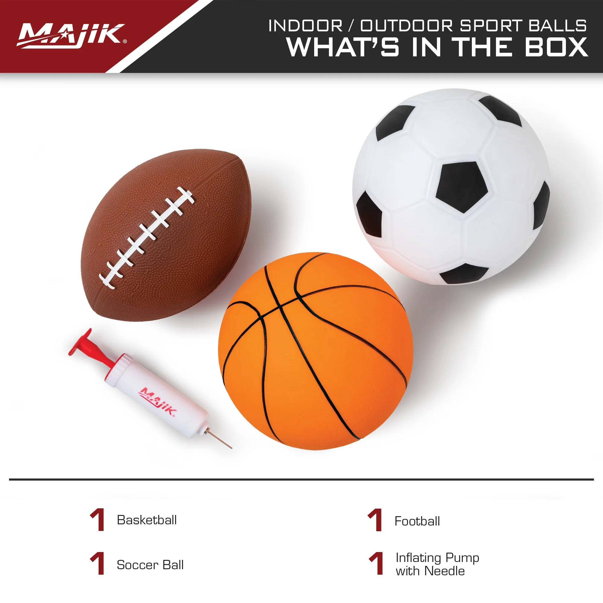 Majik Mini Indoor/Outdoor Sport Balls, 3 Pack Set for Kids; 7