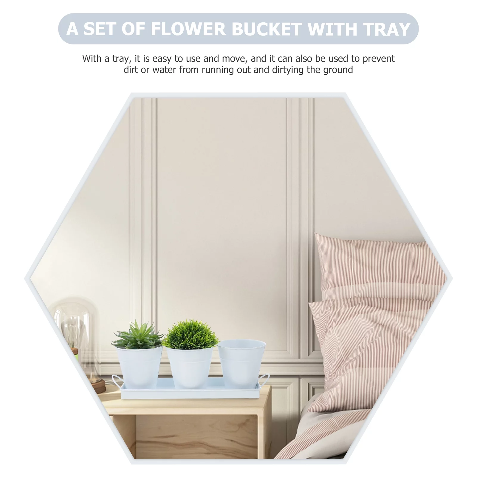 1 Set of Iron Flower Pots Balcony Round Bucket  Flower Holders with Tray