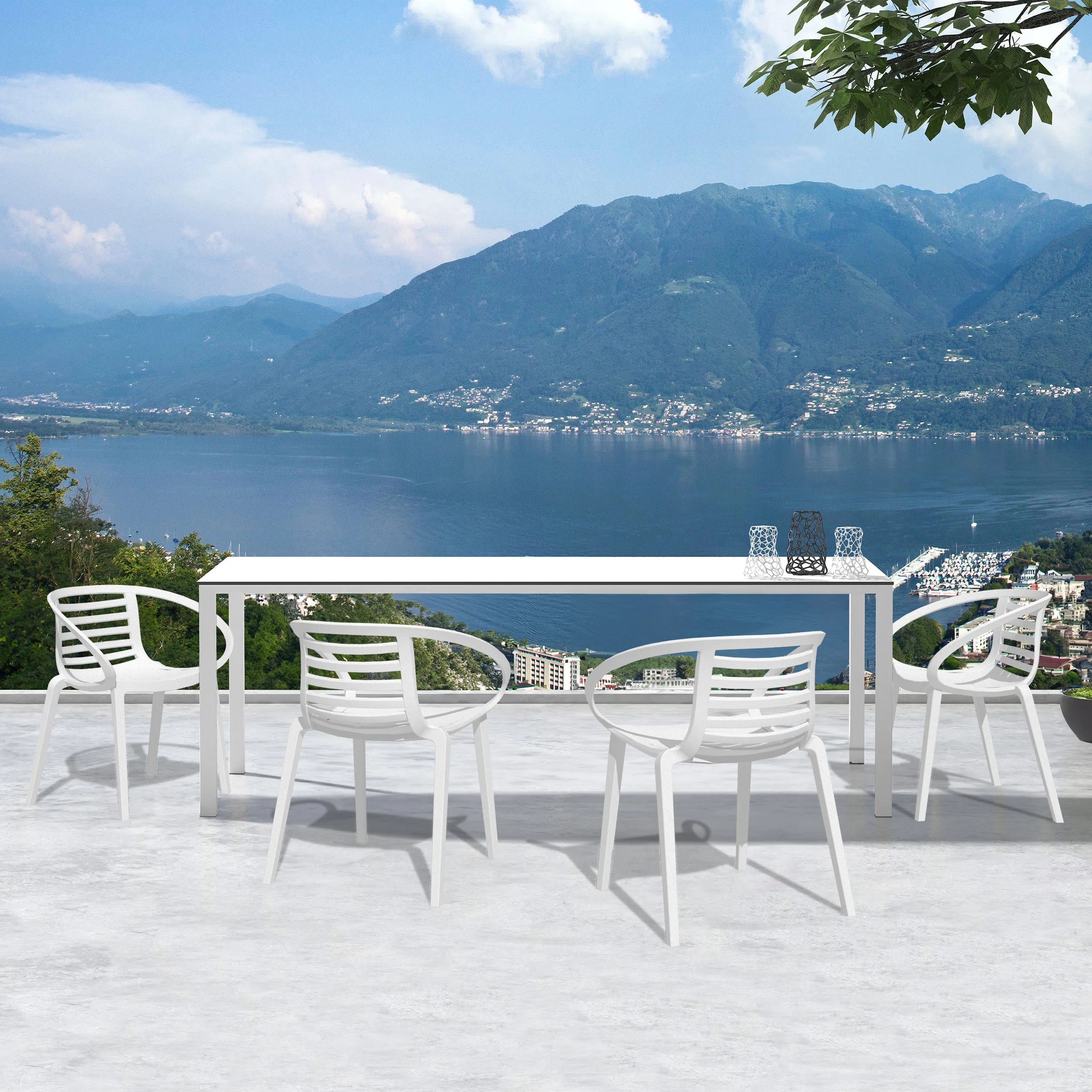 WRGHOME Syracuse Modern Outdoor/Indoor Plastic Resin Stacking Patio Dining Chairs  (Set of 2) - WHITE