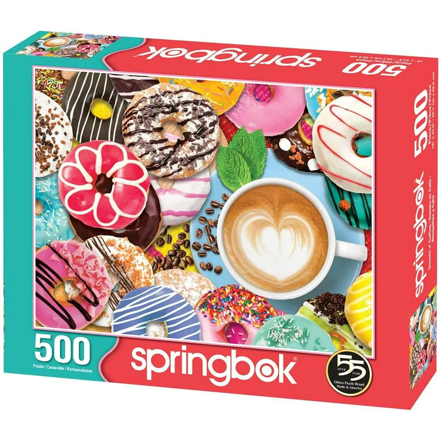 Springbok Puzzles 33-01596 Donuts N' Coffee - 500 Piece Jigsaw Puzzle for Adults - Unique Cut Pieces