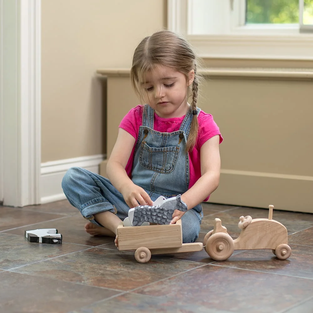 Eli & Mattie Amish Made Handcrafted Child Tractor and Trailer Toy Set