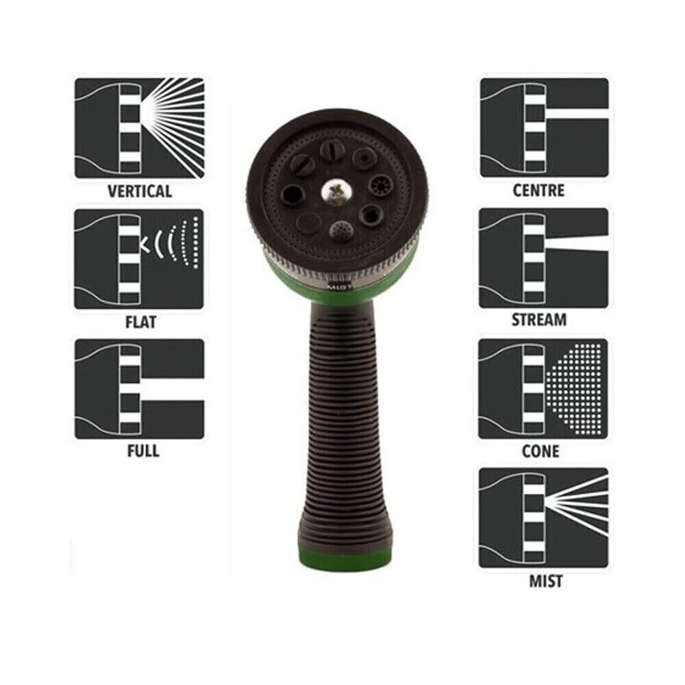 Garden Lawn Hose Nozzle Head Water Sprayer Green - 7 SPRAY PATTERNS!