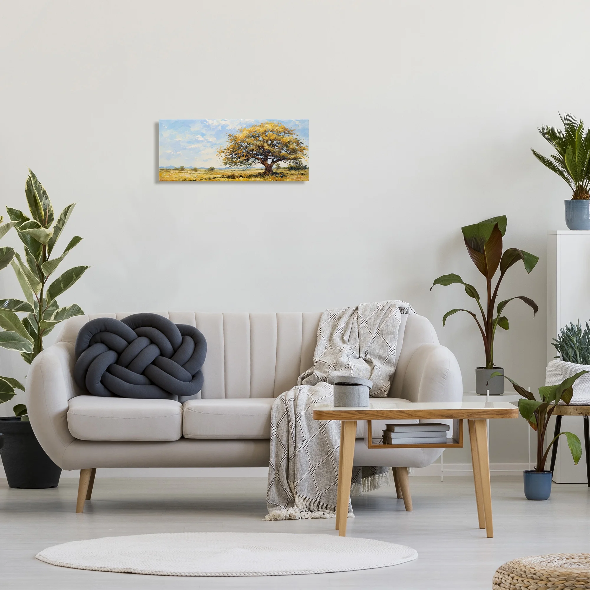 Stupell Industries Sycamore Tree in Field Landscape Painting Gallery Wrapped Canvas Art Print Wall Art, 24 x 10