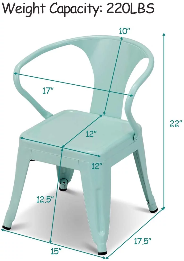 Set of 2 Kids Steel Chair w/Backrest Industrial Activity Chair, Stackable for Indoor/Outdoor Use, Preschool, Bedroom, Playroom, Steel Chair for Toddlers Boys & Girls (Mint Green, 2 Chairs)