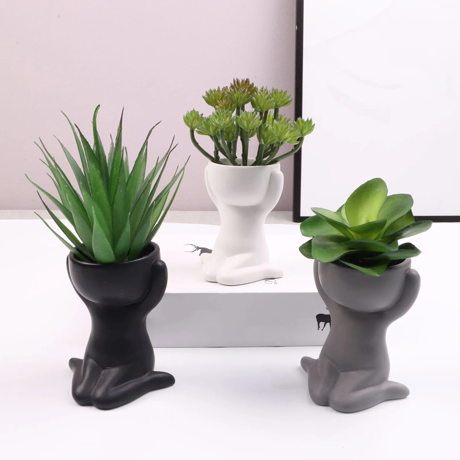 Humanoid Ceramic Flower Pot Succulent Pot Plant Small Vase Crafts Desktop Decoration YL1482-1