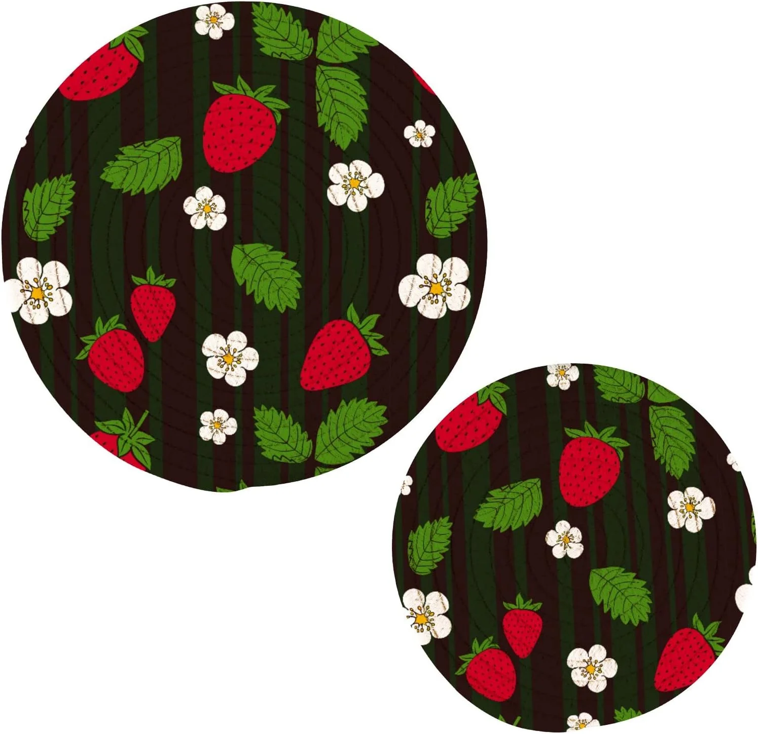SKYSONIC Strawberry Flowers Leafs Pot Holders Trivets, 2 Pcs Heat Resistant Trivets,Summer Cartoon Cotton Thread Weave Mats for Hot Pads Pans Pot Bowl Teapot for Kitchen Decor