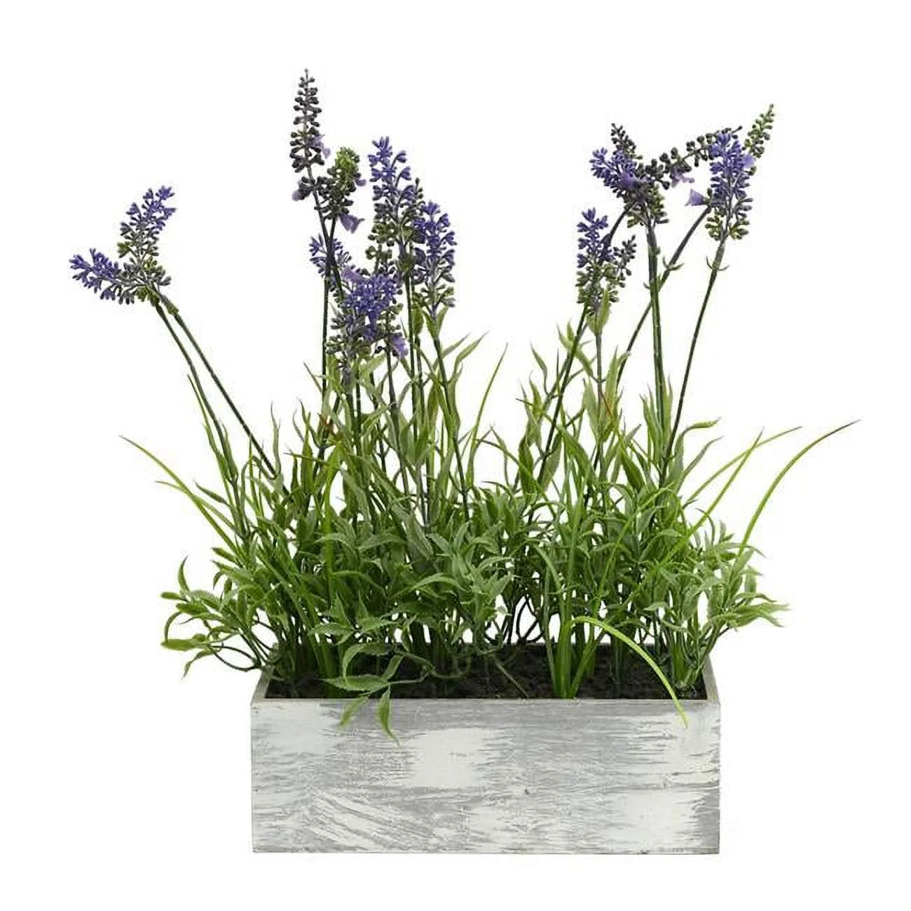 15 in. Green & Lavender Plant in Wood Rectangle Pot