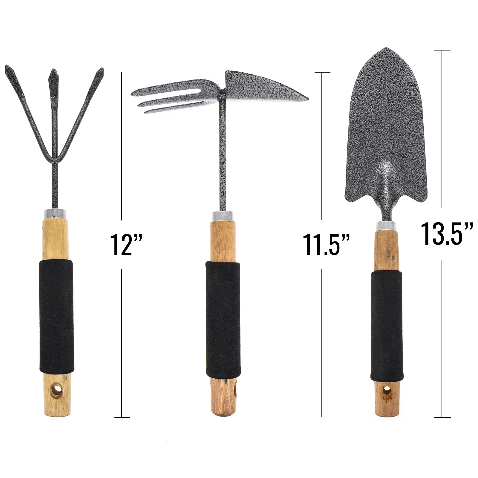 ToolTreaux 3pc Handheld Gardening Tools Set Rake Hoe Shovel Garden Supplies