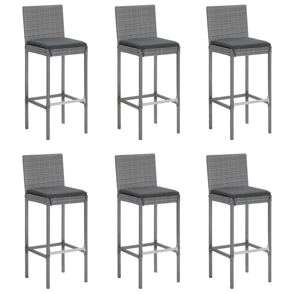 moobody 7 Piece Patio Bar Set with Cushions Gray Poly Rattan