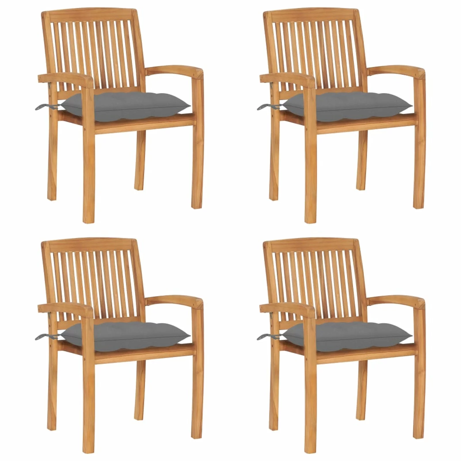 Anself Stacking Patio Chairs with Cushions 4 pcs Solid Teak Wood