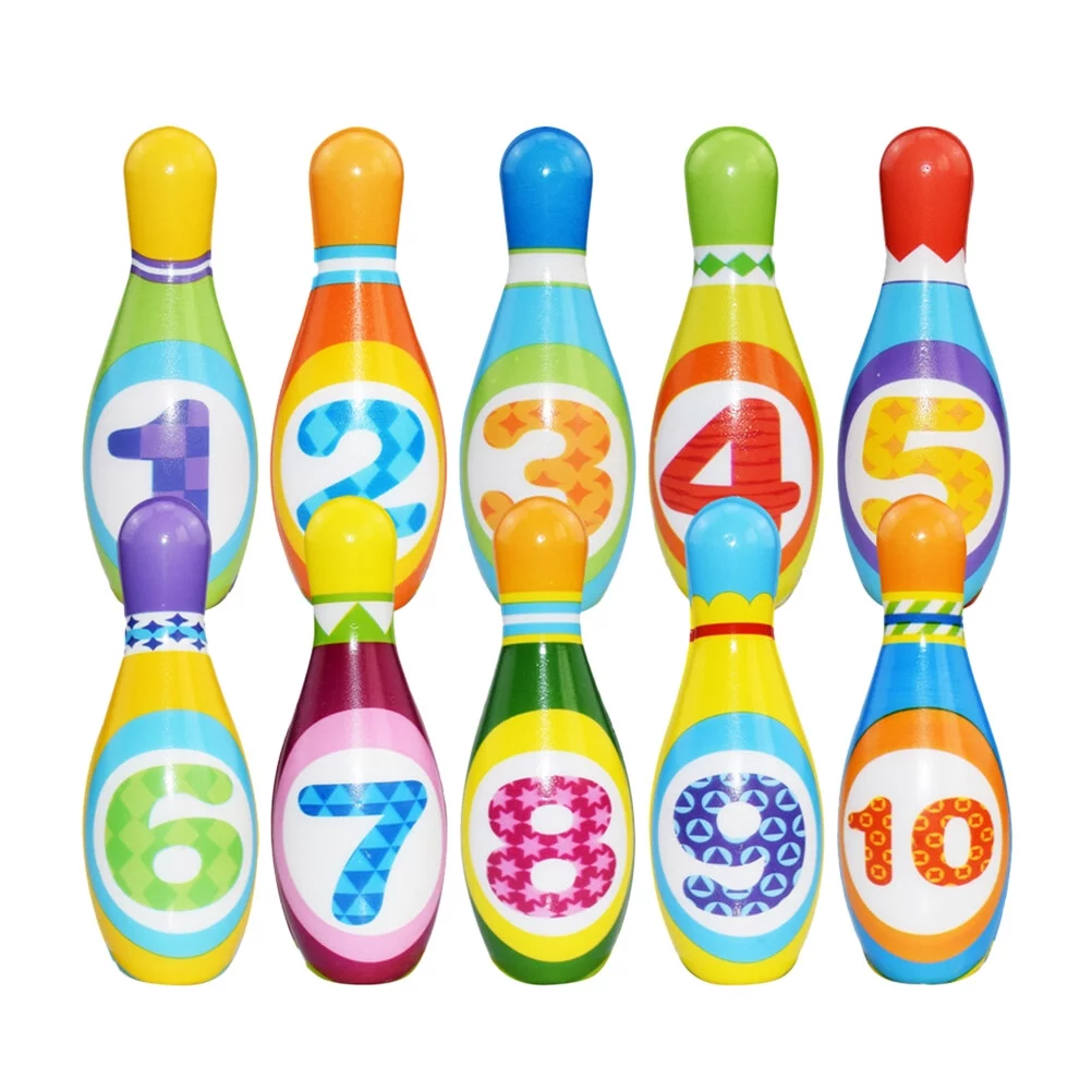 HEMOTON Small Solid Bowling Play Set Colorful Pattern Bowling Playthings Sports Bowling Games Educational Toy for Kids Children