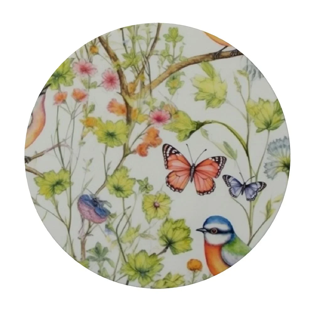 Ulloord Round Fitted Table Cloth with Elastic Spring Birds Butterfly Round Elastic Tablecloth for Round Table Circular Table Cover Waterproof Wipeable Table Linen, Fits Tables
