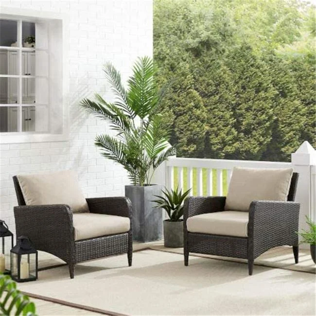 Kiawah Outdoor Wicker Chair Set - 2 Arm Chairs, Sand & Brown - 2 Piece