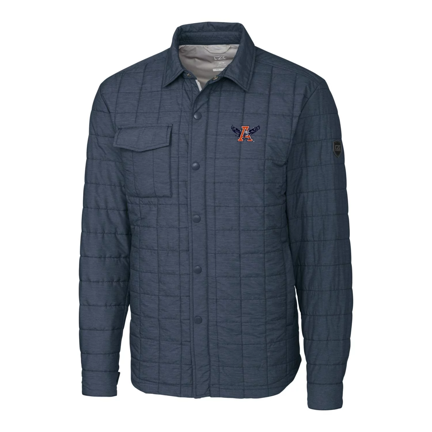 Men's Cutter & Buck Heather Navy Auburn Tigers Rainier PrimaLoft Eco Insulated Quilted Button-Up Shacket