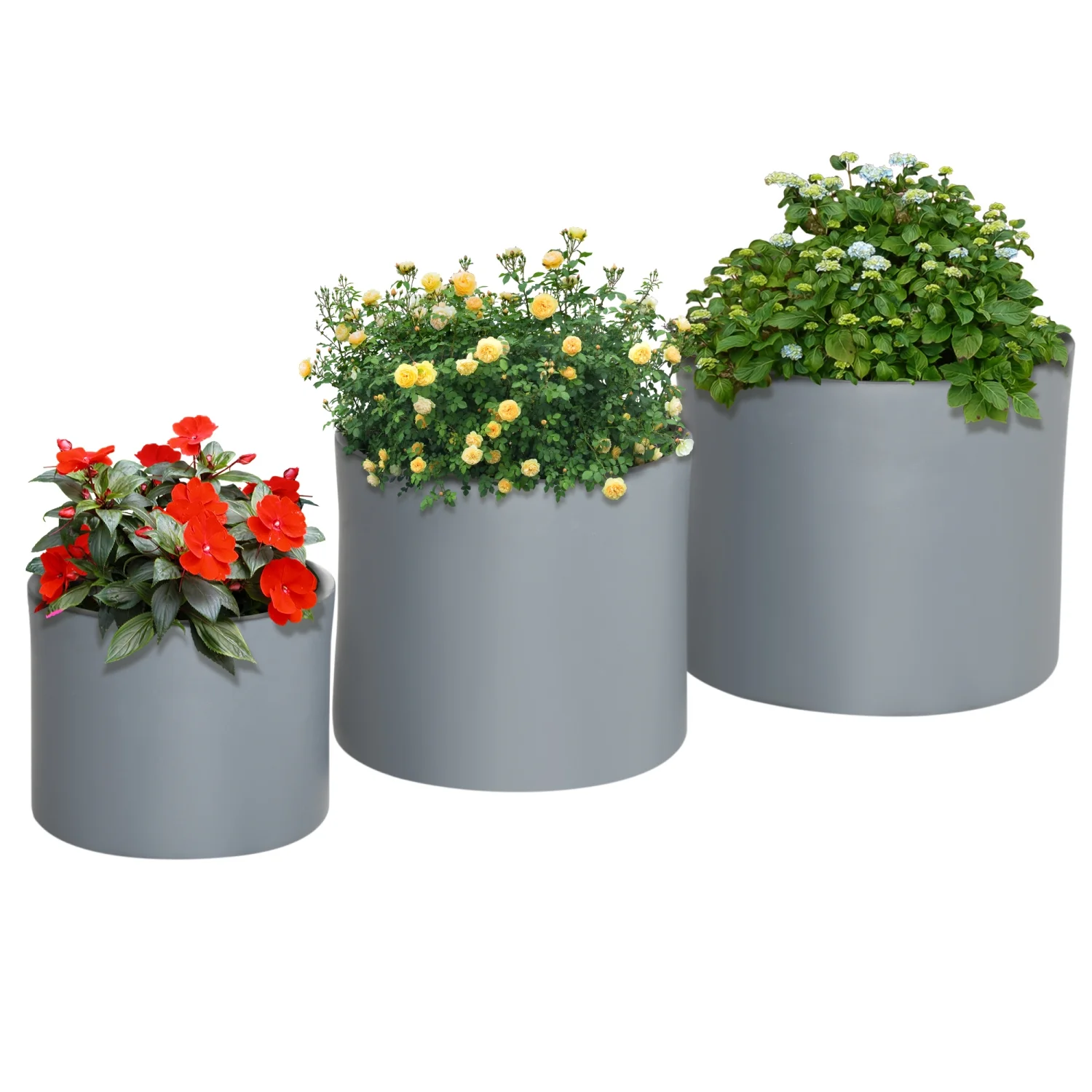 GUIOIHDC Set of 3 Outdoor Planter Set  13/11.5/9in  MgO Flower Pots with Drainage Holes  Outdoor Ready & Stackable Plant Pot for Indoor  Entryway  Patio  Yard  Garden