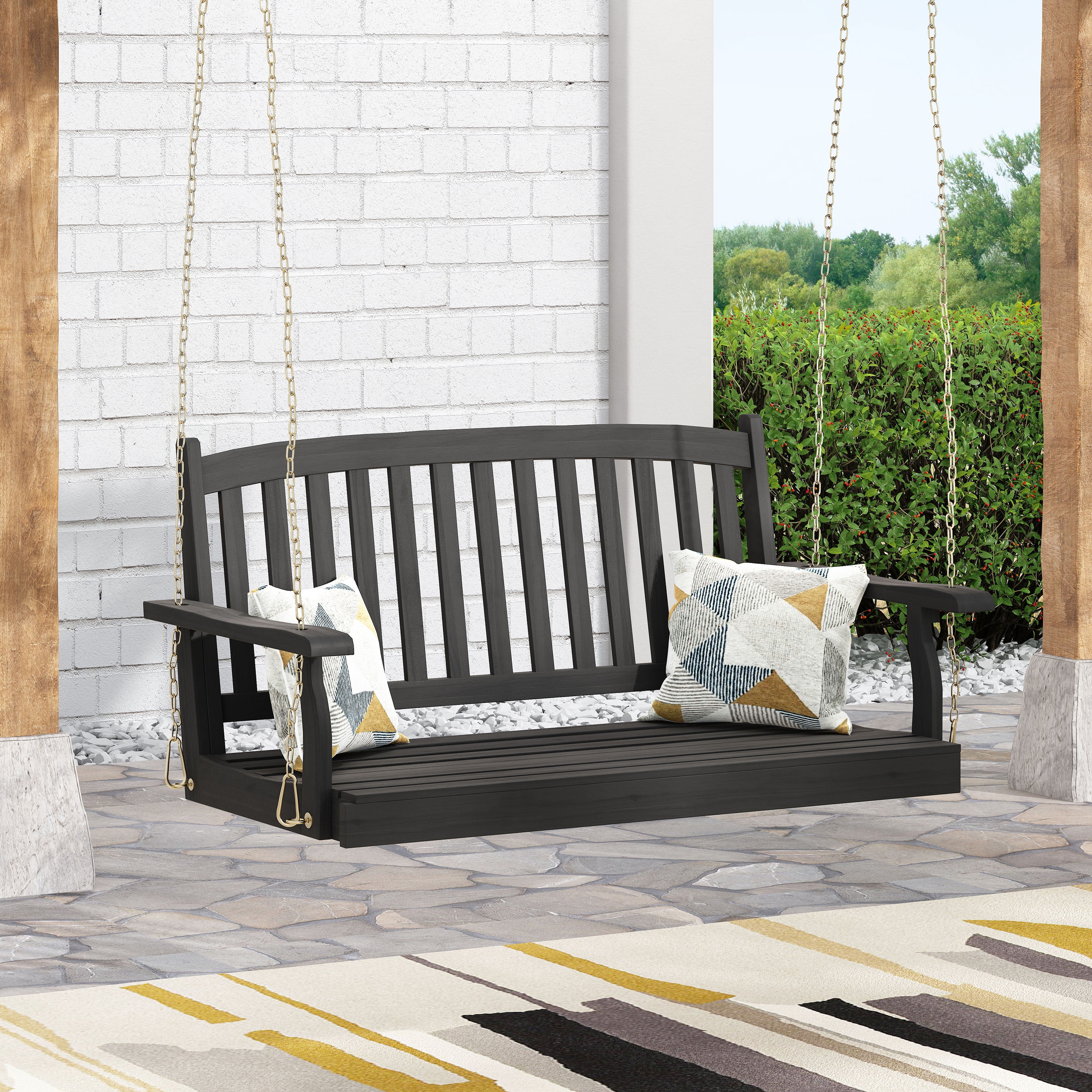 Relax in Style: Connor's Acacia Wood Porch Swing with Breathable Slat Seating