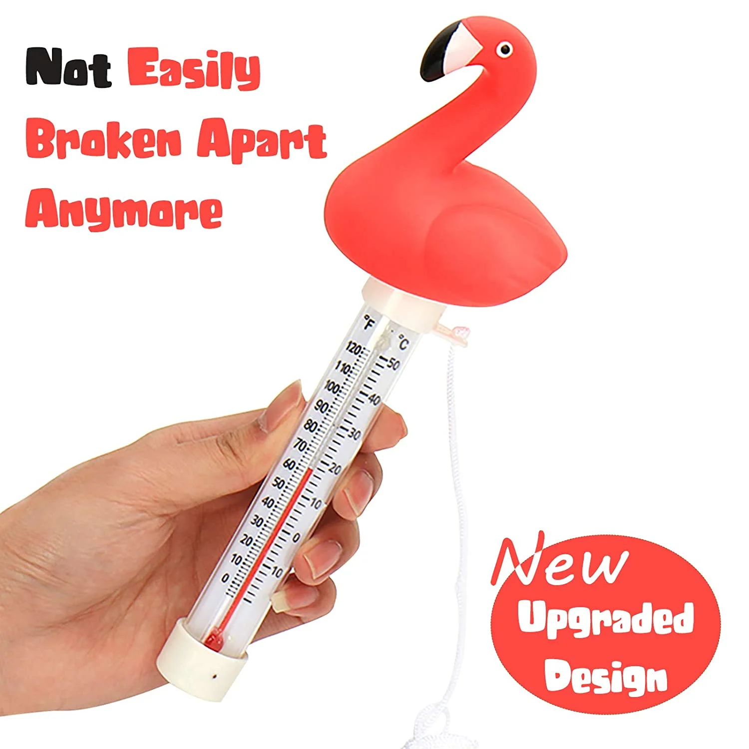 Floating Pool Thermometer, Large Size Easy Read for Water Temperature, Shatter Resistant with String for Outdoor and Indoor Swimming Pools and Spas (Flamingo)
