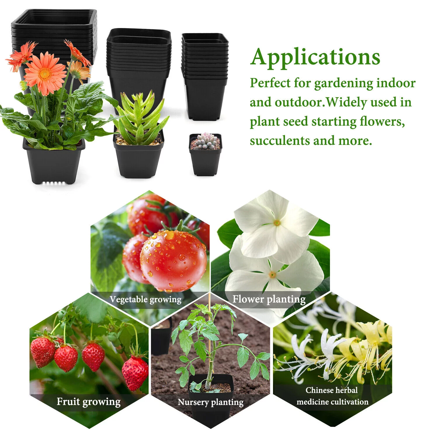 10 PCS Plastic Plant Flower Pot Garden Nursery Seedlings Pot Container Black USA