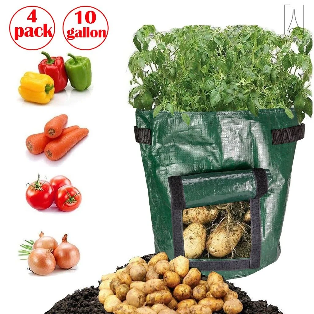 Gustave 4 Pack Grow Bags Fabric Pots Root Pouch with Handles Flower Vegetable Planting Container Breathable 10 Gallon PE Planter Bags