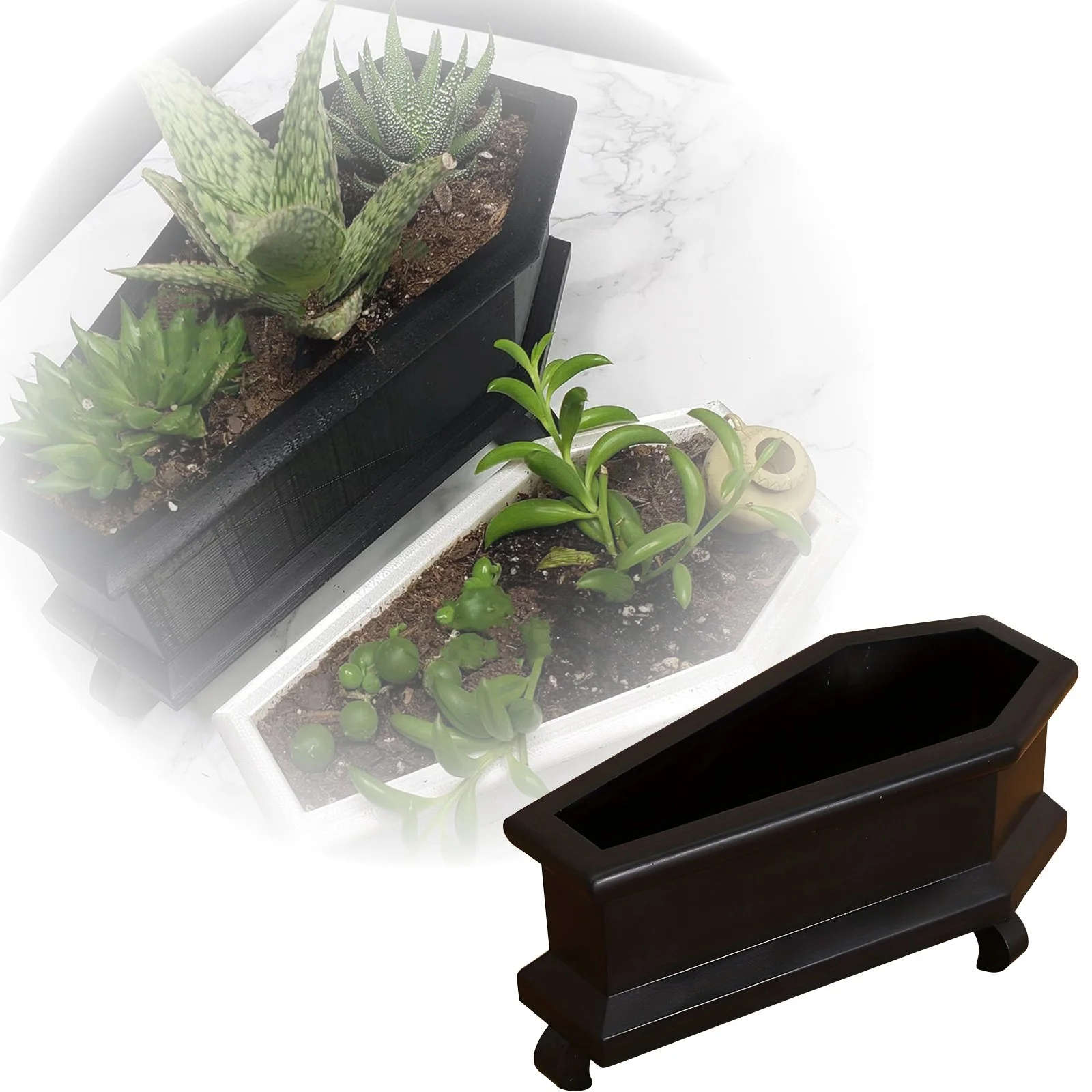 SIfdSeng Coffin Flower Pot Outdoor Succulent Pot Indoor Resin Small Cute Flower Pot with Holes Desk Decoration Gothic 4th of July Decorations Outdoor Yard Unique Fathers Day Gift Ideas